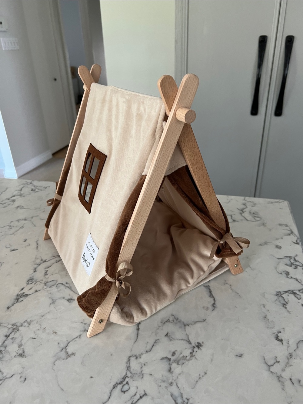 NEW - never been used - Cream & Brown Canvas Pet Teepee Tent